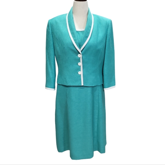 NWOT Vintage Henry-Lee women's green white trim blazer top long dress 2 pcs set - Picture 3 of 14